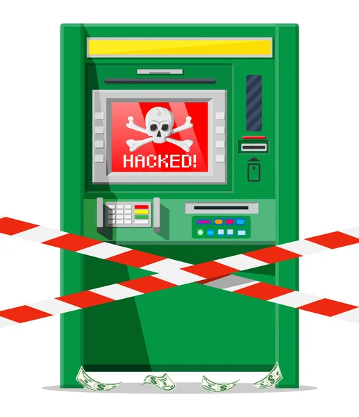 Hackeado ATM conceito, skimming, roubando dinheiro —  Vetores de Stock