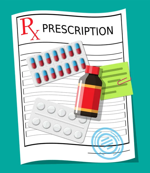 Prescription rx, pilules, capsules pour la maladie — Image vectorielle