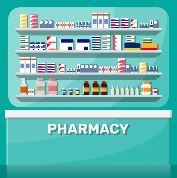 Interior moderno de la farmacia . — Vector de stock