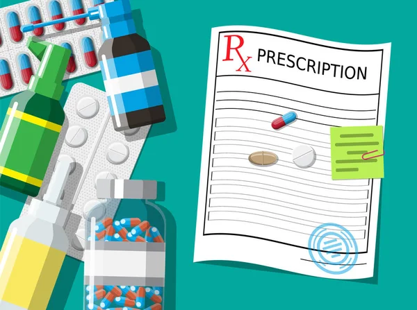 Prescrição rx, comprimidos, cápsulas para a doença —  Vetores de Stock