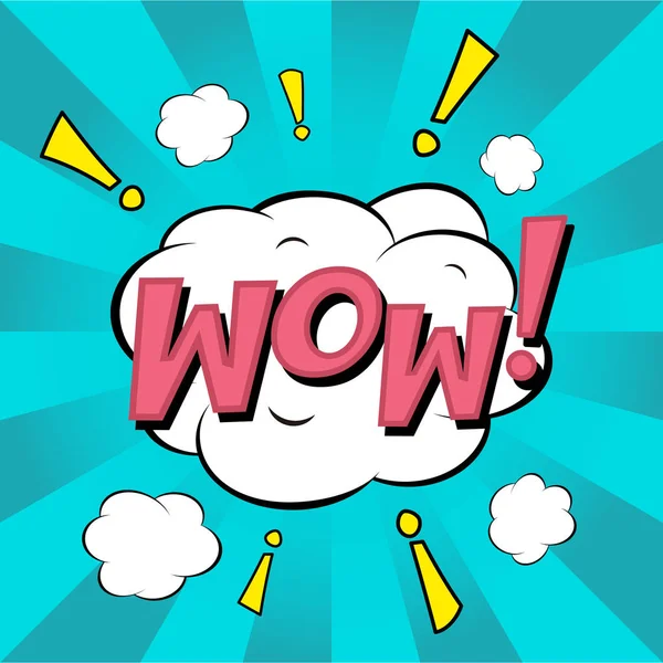 Komik Wow! Renkli çizgi roman patlama, konuşma balonu, karikatür. Mavi arka plan