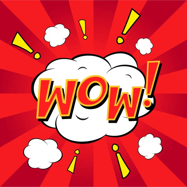 Komik Wow! Renkli çizgi roman patlama, konuşma balonu, karikatür. Kırmızı bir arka plan