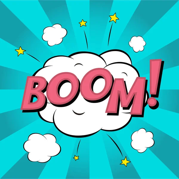 Komiska Boom Färgglada Serietidning Explosion Pratbubbla Tecknad Blå Bakgrund — Stock vektor