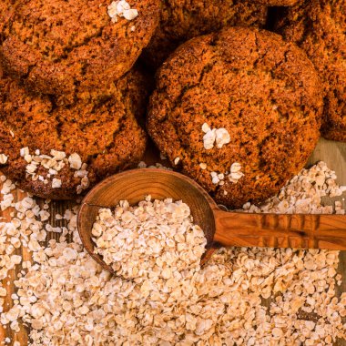 Tatlı lezzetli ev yapımı yulaf ezmeli kurabiye yulaf gevreği ile woo