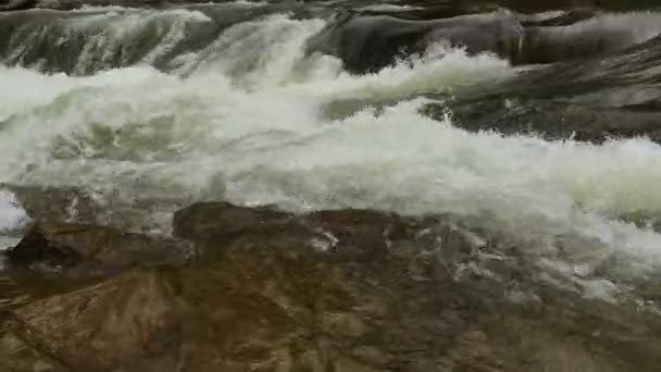 流动清澈的河水流 白色和透明的气泡与溅水 河流急流上的强大瀑布 视频4K — 图库视频影像