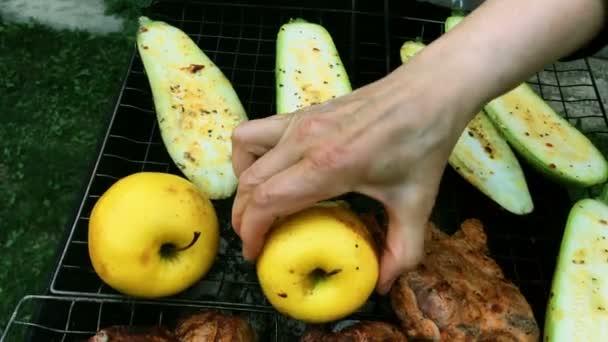 Příprava Nakládané Chutné Vepřové Nebo Hovězí Maso Zelenina Grilu Nebo — Stock video