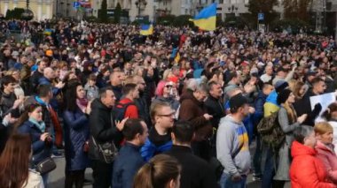 Kiev, Ukrayna, Ağustos 2019: Ukrayna 'nın Kiev kentinde düzenlenen protesto mitinginde büyük bir kalabalık konuşmacıları alkışladı.