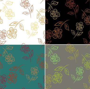 Çiçekli güzel karikatür deseni. Renkli geometrik arka plan. Kusursuz taşıyıcı kiremit deseni. Soyut tekrarlama arkaplanı. Kusursuz doku