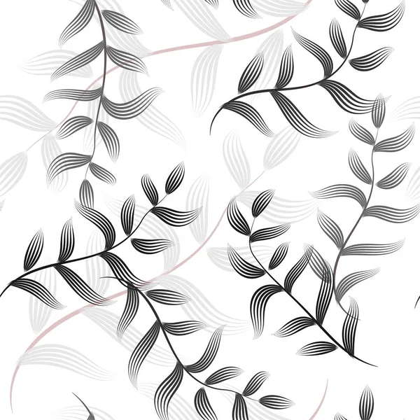 美丽的无缝植物丛林中图案 无缝线矢量背景 漂亮的抽象横幅 白色背景上有黑色皮革 用于平面设计 — 图库矢量图片