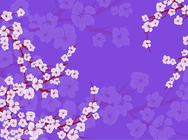 Sakura auf hellem Hintergrund. Sakura-Vektorblume. Vektorfloraler Druck. blühende Kirschblütenblätter. Japanische Kultur. Blumenschmuck. blühender Baum. Banner-Vorlage. — Stockvektor