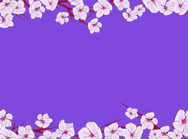 Sakura auf hellem Hintergrund. Sakura-Vektorblume. Vektorfloraler Druck. blühende Kirschblütenblätter. Japanische Kultur. Blumenschmuck. blühender Baum. Banner-Vorlage. — Stockvektor