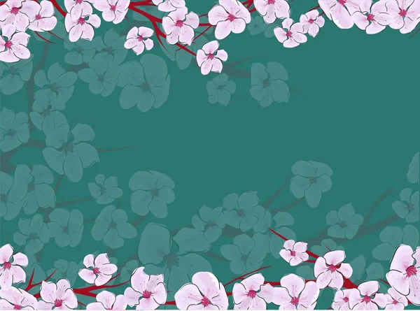 Sakura em fundo claro. Flor vetorial Sakura. Impressão floral vetorial. Pétalas florescentes de cerejeira. Cultura japonesa. Desenho floral. Árvore florescente. Modelo de banner . — Vetor de Stock
