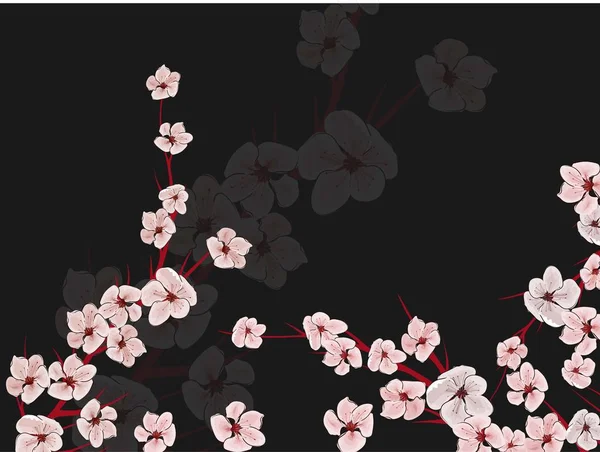 Sakura su sfondo chiaro. Sakura vettoriale fiore. Stampa floreale vettoriale. Petali di fiori di ciliegio in fiore. Cultura giapponese. Disegno floreale. Albero in fiore. Modello di banner . — Vettoriale Stock
