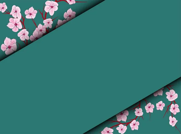 Sakura op lichte achtergrond. Sakura vectorbloem. Vector bloemenprint. Bloeiende kersenbloesemblaadjes. Japanse cultuur. Bloemen ontwerp. Bloeiende boom. Banner sjabloon. — Stockvector