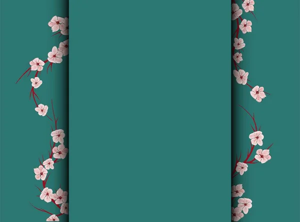 Sakura op lichte achtergrond. Sakura vectorbloem. Vector bloemenprint. Bloeiende kersenbloesemblaadjes. Japanse cultuur. Bloemen ontwerp. Bloeiende boom. Banner sjabloon. — Stockvector