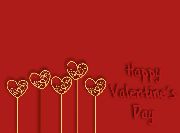 Convite, cartão de felicitações. Bandeira moderna com coração de ouro sobre fundo vermelho. Valentine amor fundo vermelho — Vetor de Stock