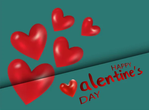 Valentinstag-Feier-Konzept. Hand gezeichnet ein rotes Herz für Broschüren-Design auf grünem Hintergrund. Happy Valentines Tageskarte. Vektor Illustration Postkarte. Grußkarte — Stockvektor