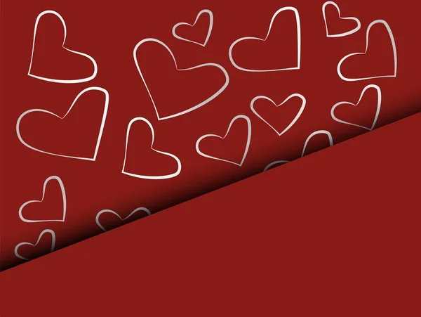 Valentine amor fondo rojo. Corazones abstractos en estilo abstracto sobre fondo rojo. Fondo decorativo vector. Tarjeta de felicitación . — Vector de stock