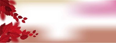 Kırmızı yapraklar üzerinde tebrik kartı şablonu. Kırmızı gerçekçi yapraklar, her amaç için harika bir tasarım. Dekoratif arkaplan vektörü.