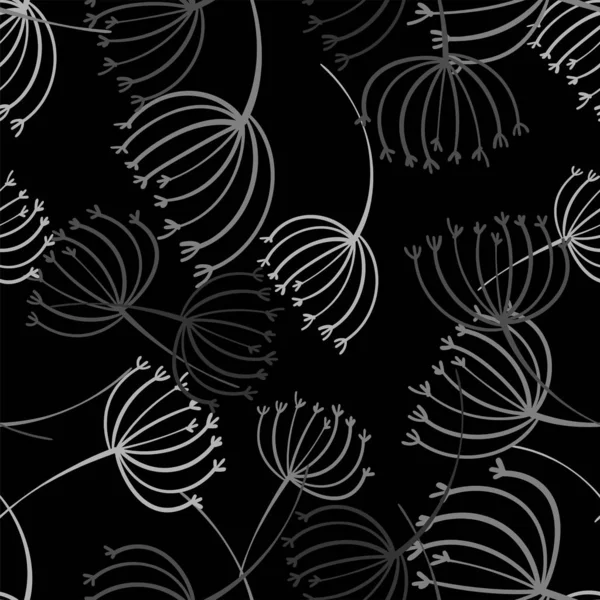 Dandelion grey seamless on dark background. Decorative dandelion wallpaper. Seamless pattern background. Abstract surface pattern design — Stock Vector
