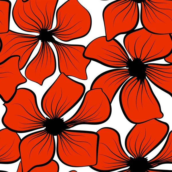 Rote Mohnblumen auf buntem Hintergrund. nahtlose florale Textur. Vektor Illustration Wallpaper nahtlose Muster Hintergrund. schwarze Mohnblumen im Vintage-Stil. — Stockvektor
