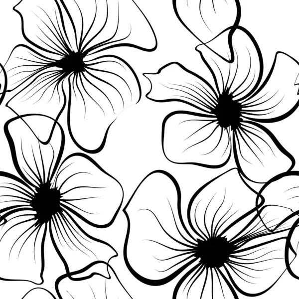 Icono abstracto retro con contornos negros de flores sobre fondo blanco. Patrón floral decorativo. Ilustración del esquema vectorial. Esbozos negros de flores en estilo de arte en línea sobre fondo blanco — Archivo Imágenes Vectoriales