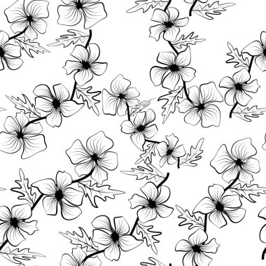 Modern black outlines of flowers, great design for any purposes. Floral texture repeat modern pattern. Seamless pattern tile. Decorative floral illustration. Textile design texture.