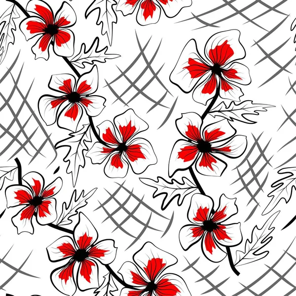 Moderne zwarte contouren van bloemen, geweldig ontwerp voor elk doel. Bloemen textuur herhalen modern patroon. Naadloze patroon tegel. Decoratieve bloemenillustratie. Textielontwerptextuur. — Stockvector