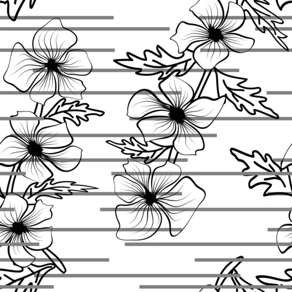 Modernos contornos pretos de flores, grande design para qualquer finalidade. Textura floral repetir padrão moderno. azulejo padrão sem costura. Ilustração floral decorativa. Textura de design têxtil . — Vetor de Stock