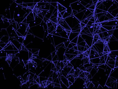 Mavi çizgiler ve noktalarla soyut koyu arkaplan.