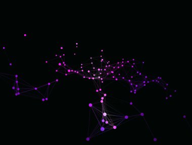 Koyu arkaplanlı mor noktalı moda sanat simgesi. Dekoratif fon. İş konsepti. Soyut geometrik desen. Siyah tasarım elemanı. Moda Dekorasyonu.