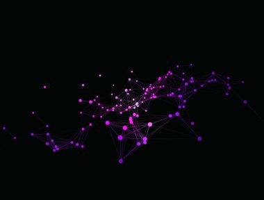 Koyu arkaplanlı mor noktalı moda sanat simgesi. Dekoratif fon. İş konsepti. Soyut geometrik desen. Siyah tasarım elemanı. Moda Dekorasyonu.