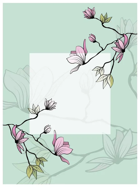 Branche Magnolia laisse salutation dans un beau style sur fond blanc. Décoration florale de mariage. Contexte abstrait. Vecteur romantique illustration florale — Image vectorielle