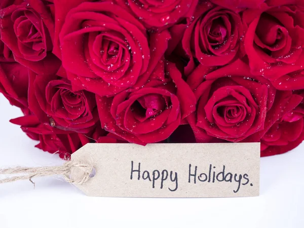 Handwriting Happy Holidays and bouquet red rose flower 1