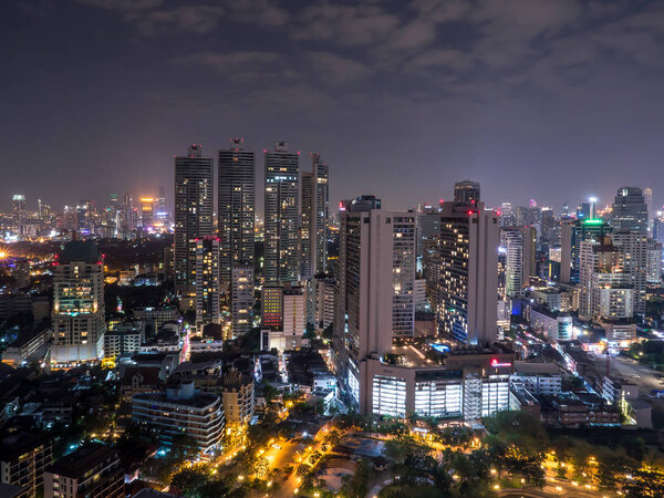Night light cityscape view with modern building in Bangkok, Thailand