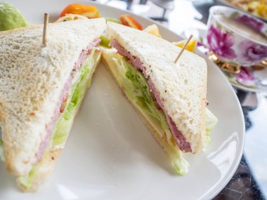 Closeup beyaz tabak 2 üzerinde sandviç