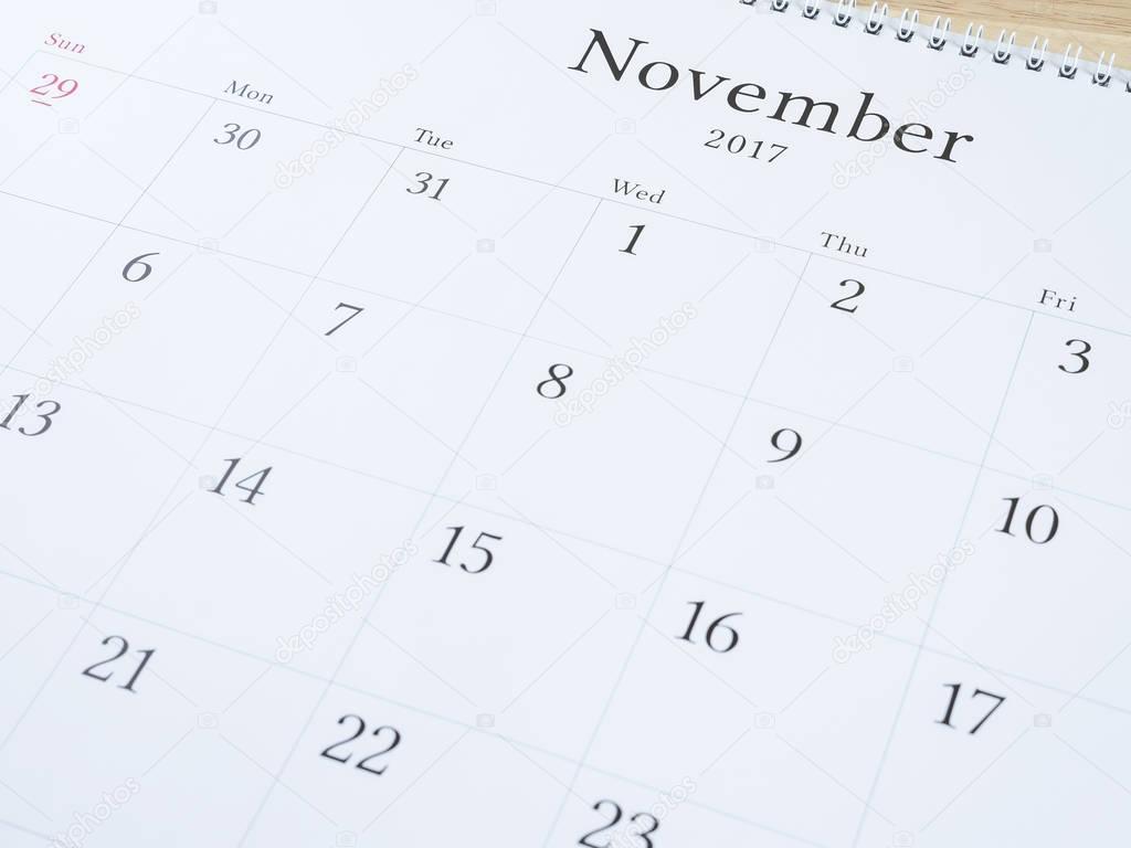 November on white calendar page 1