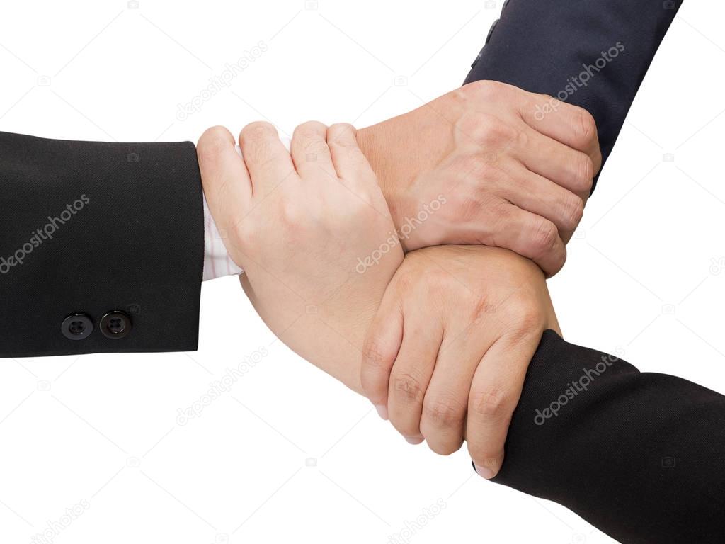 Three business people join hand together 2