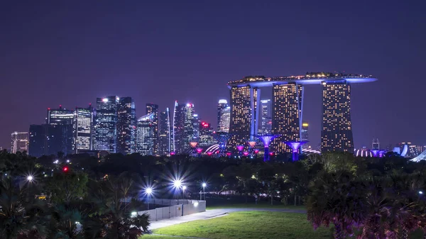 Paisaje Urbano Vista Luz Nocturna Del Horizonte Singapur Crepúsculo — Foto de Stock