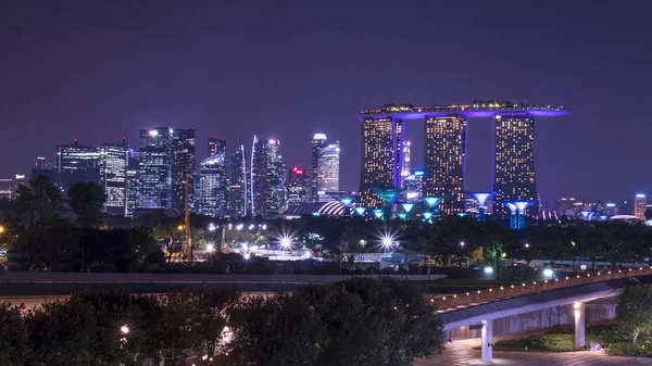 Paisaje Urbano Vista Luz Nocturna Del Horizonte Singapur Crepúsculo — Foto de Stock