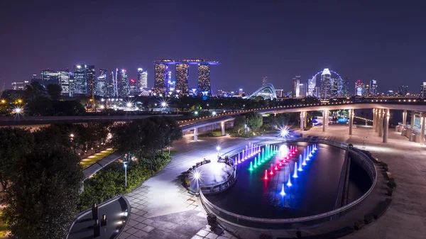 Cityscape night light view of Singapore skyline at twilight time