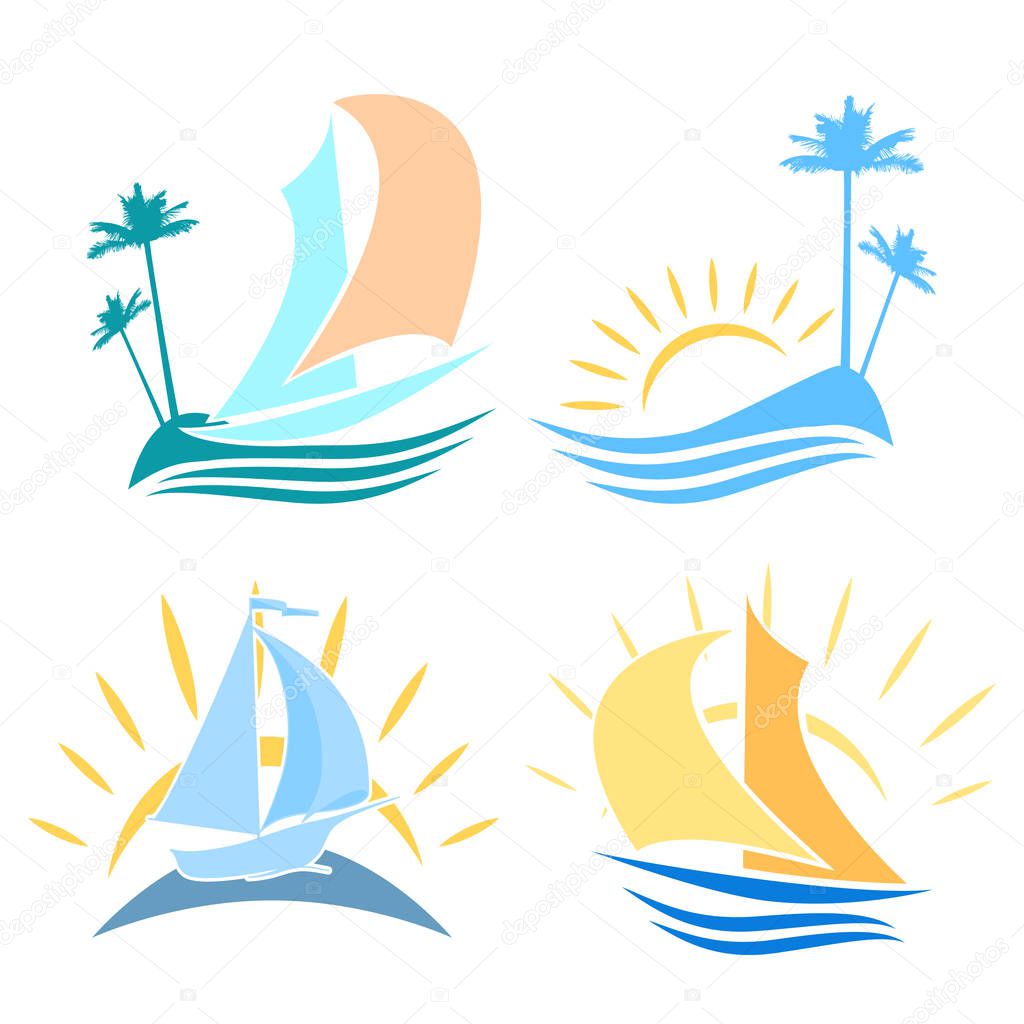 Set of logos on the sea