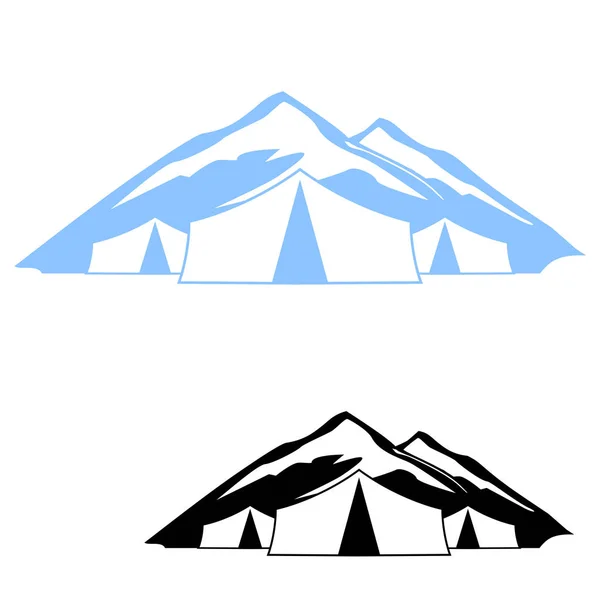 Logotipo de la tienda en las montañas . — Vector de stock