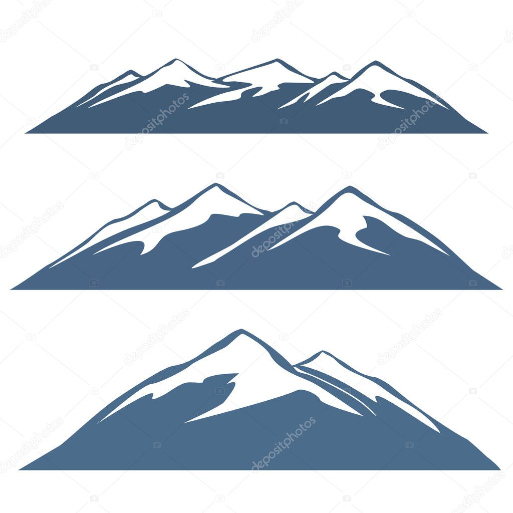A set of mountain ranges. Snowy mountain tops.