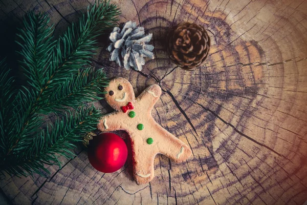 Perník muž cookie a borovice kuželový — Stock fotografie