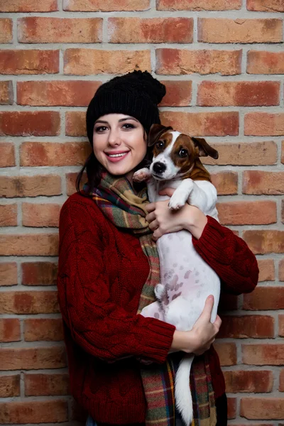 Young woman with dog — Stock Photo, Image