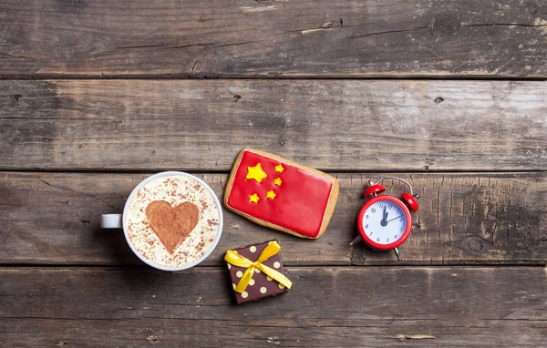 China flag decorated cookie and coffee