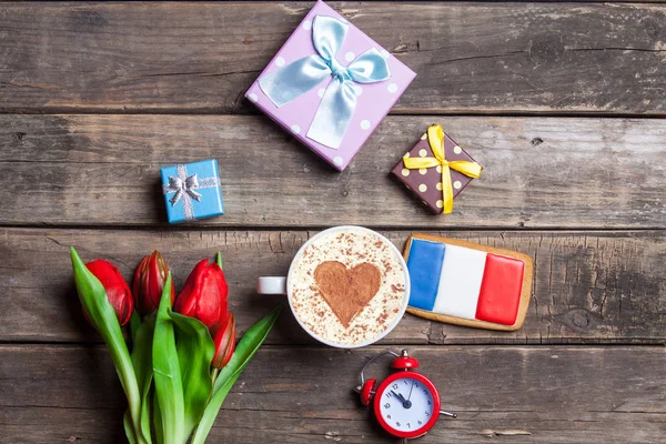 프랑스 국기 장식 쿠키와 커피 — 스톡 사진