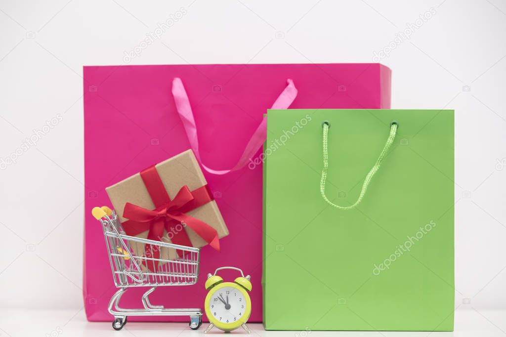 shopping bags and shopping cart