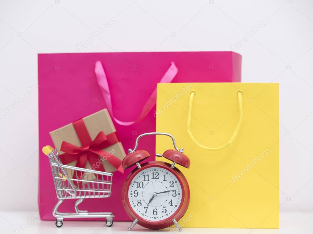 shopping bags and shopping cart